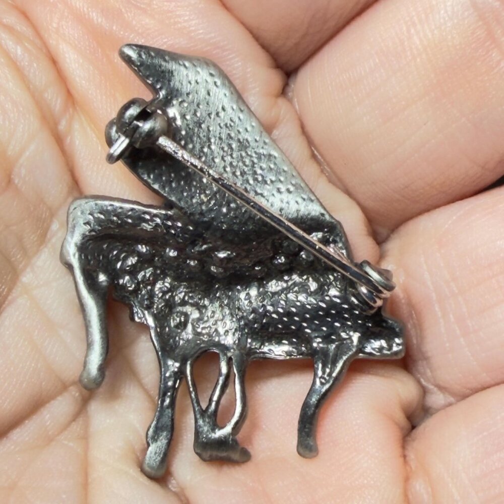 Piano Brooch Rhinestone Grand Piano Music Pin Silver Tone 1.25" - Picture 6 of 6